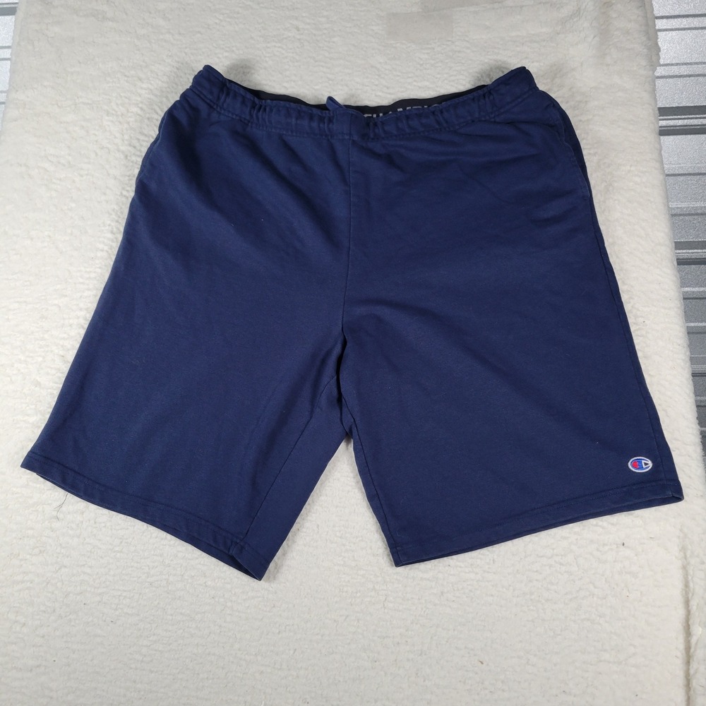 Champion Athletic Shorts Mens XXL Navy Blue Cotton Blend Jersey Pockets Relaxed
